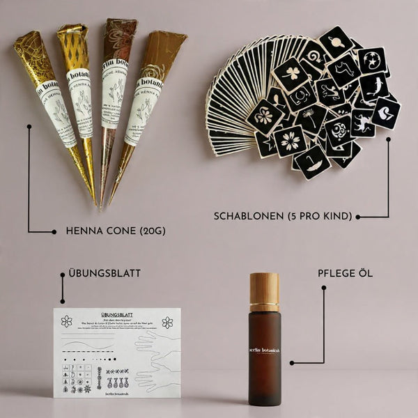 Kindergeburtstag Henna - Set – kreative Tattoo - Party mit Schablonen - | Berlin Botanicals